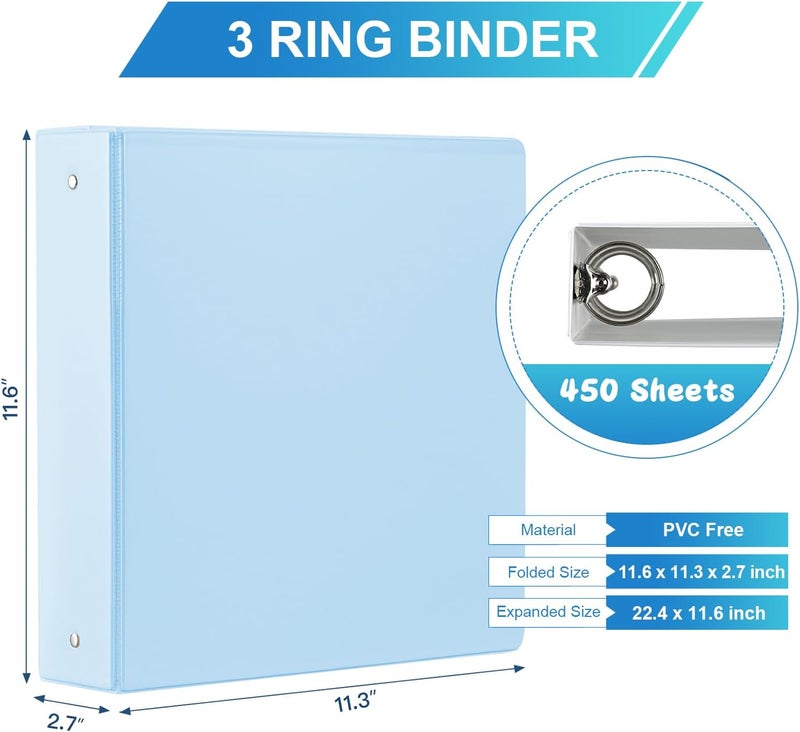 SUIN 2'' 3-Ring-Binder with Pockets, 450 Sheets Capacity, 2 inch Binders fits 11" x 8.5" US Letter Size, Assorted 4 Pastel Colors - Ideal for School, Office, and Home Use (2 inch) - Image 2
